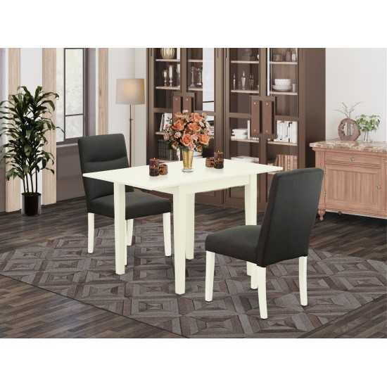 Dining Set 3 Pc, 2 Chairs, Table, Linen White Finish Hardwood, Dark Gotham Grey Color