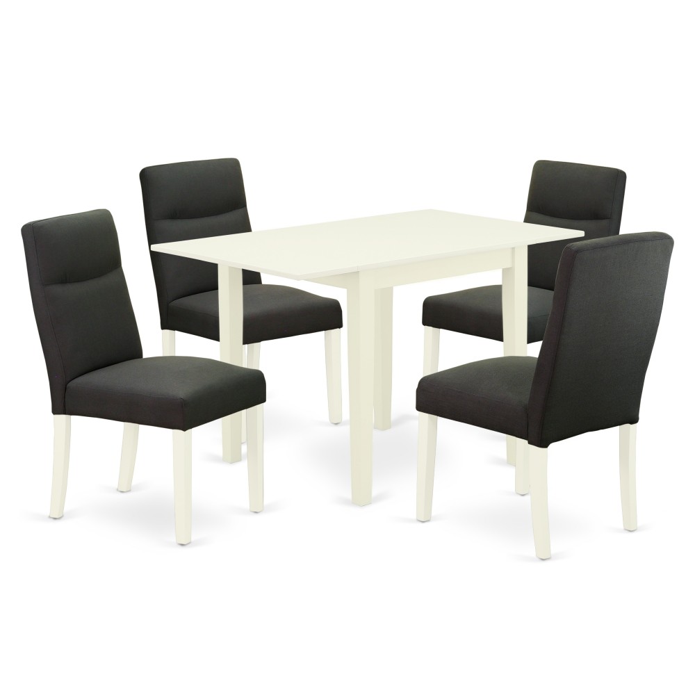 Dinette Set 5 Pc, Four Dining Chairs, Dinner Table, Linen White Finish Wood, Dark Gotham Grey Color