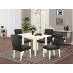 Dinette Set 5 Pc, Four Dining Chairs, Dinner Table, Linen White Finish Wood, Dark Gotham Grey Color