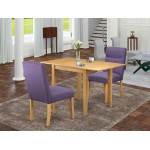 Wooden Dining Set 3 Pc, Two Chairs For Room, Table, Oak Finish Hardwood, Dahlia Color