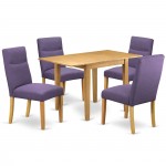 Dining Set 5 Pc, Four Room Chairs, Dining Table, Oak Finish Wood, Dahlia Color