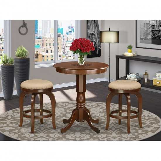 3-Pc Kitchen Table Set, 2 Dining Padded Chairs, 1 Wood Dining Table (Mahogany)