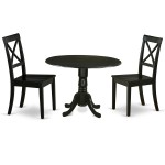 3Pc Round 42" Dining Table, Two 9-Inch Drop Leaves, Pair Of Wood Seat Chairs