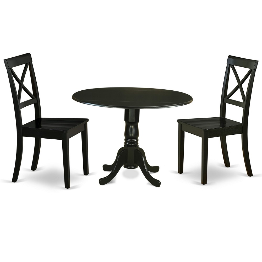 3Pc Round 42" Dining Table, Two 9-Inch Drop Leaves, Pair Of Wood Seat Chairs