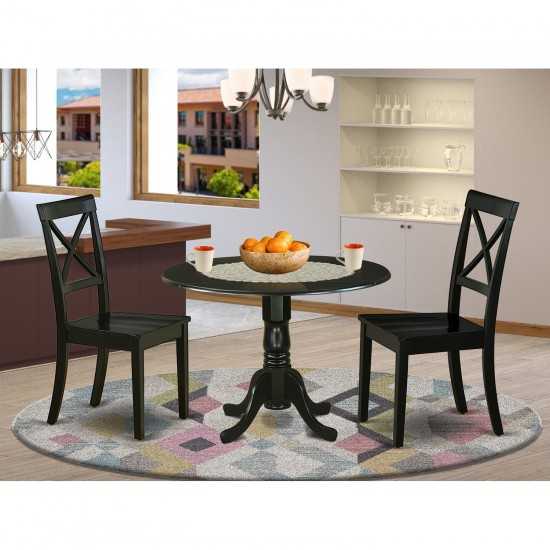 3Pc Round 42" Dining Table, Two 9-Inch Drop Leaves, Pair Of Wood Seat Chairs