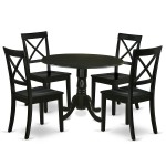 5Pc Rounded 42" Table, Two 9-Inch Drop Leaves And Four Wood Seat Dining Chairs