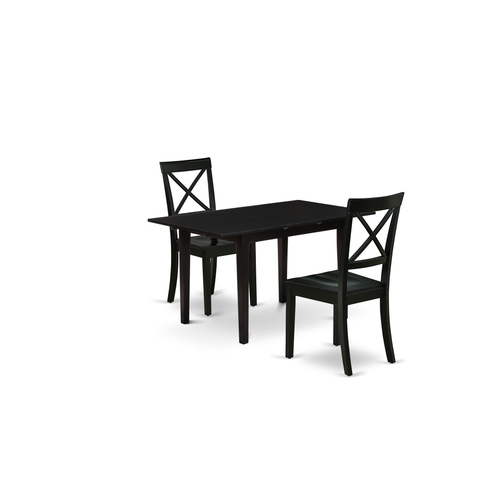 3-Pc Dining Table Set2 Dining Chairs, Butterfly Leaf Dining Table, Black