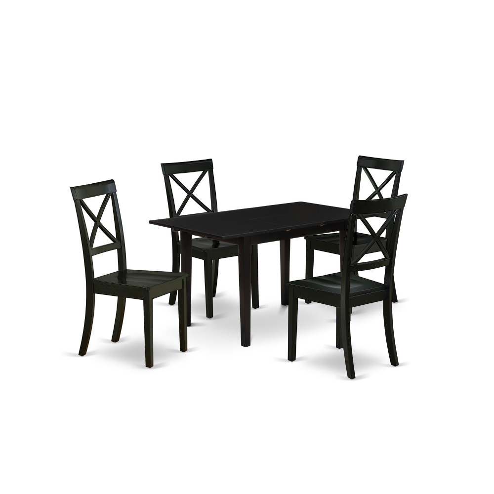 5Pc Dinette Set 4 Dining Chairs, Butterfly Leaf Kitchen Dining Table, Black