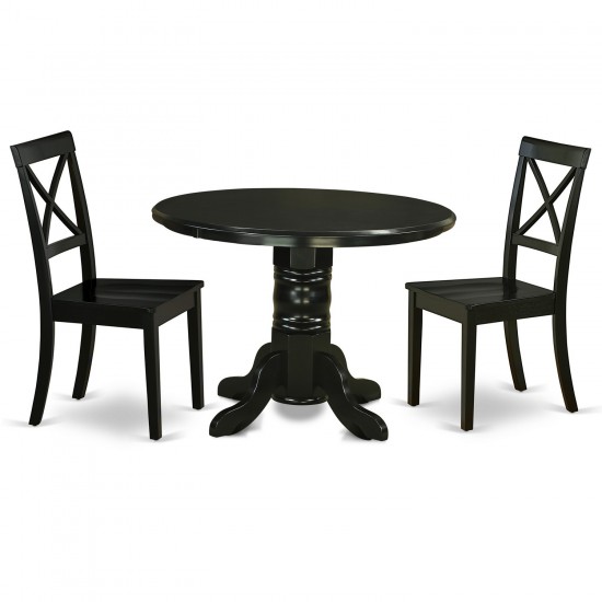 3Pc Rounded 42" Dining Table And A Pair Of Wood Seat Chairs