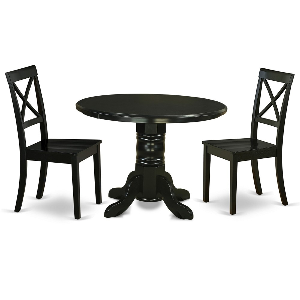 3Pc Rounded 42" Dining Table And A Pair Of Wood Seat Chairs