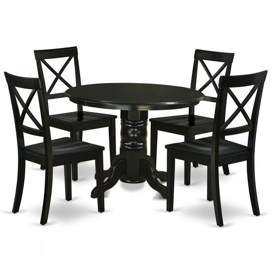 5Pc Round 42" Dining Room Table And 4 Wood Seat Kitchen Chairs