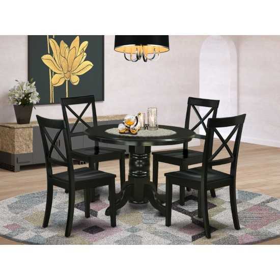 5Pc Round 42" Dining Room Table And 4 Wood Seat Kitchen Chairs