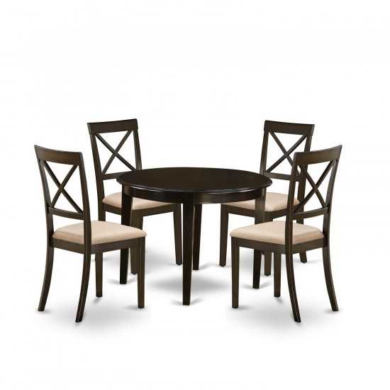 5 Pc Small Kitchen Table Set-Round Table And 4 Dining Chairs, Cappuccino