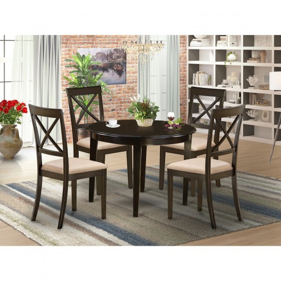 5 Pc Small Kitchen Table Set-Round Table And 4 Dining Chairs, Cappuccino