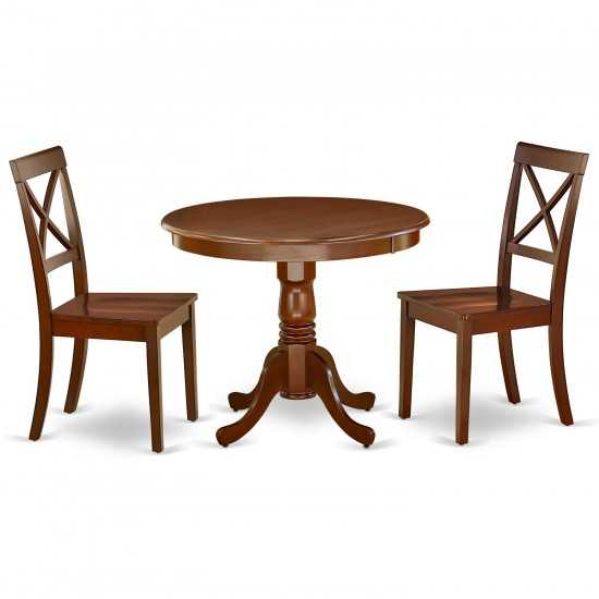 3Pc Round 36 Inch Dining Table And A Pair Of Wood Seat Kitchen Chairs