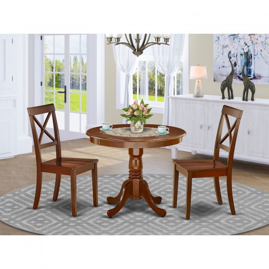 3Pc Round 36 Inch Dining Table And A Pair Of Wood Seat Kitchen Chairs