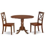 3Pc Round 42" Dinner Table, Two 9-Inch Drop Leaves, Two Wood Seat Kitchen Chairs