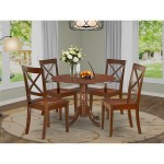 5Pc Rounded 42" Kitchen Table, Two 9-Inch Drop Leaves, Four Wood Seat Dining Chairs