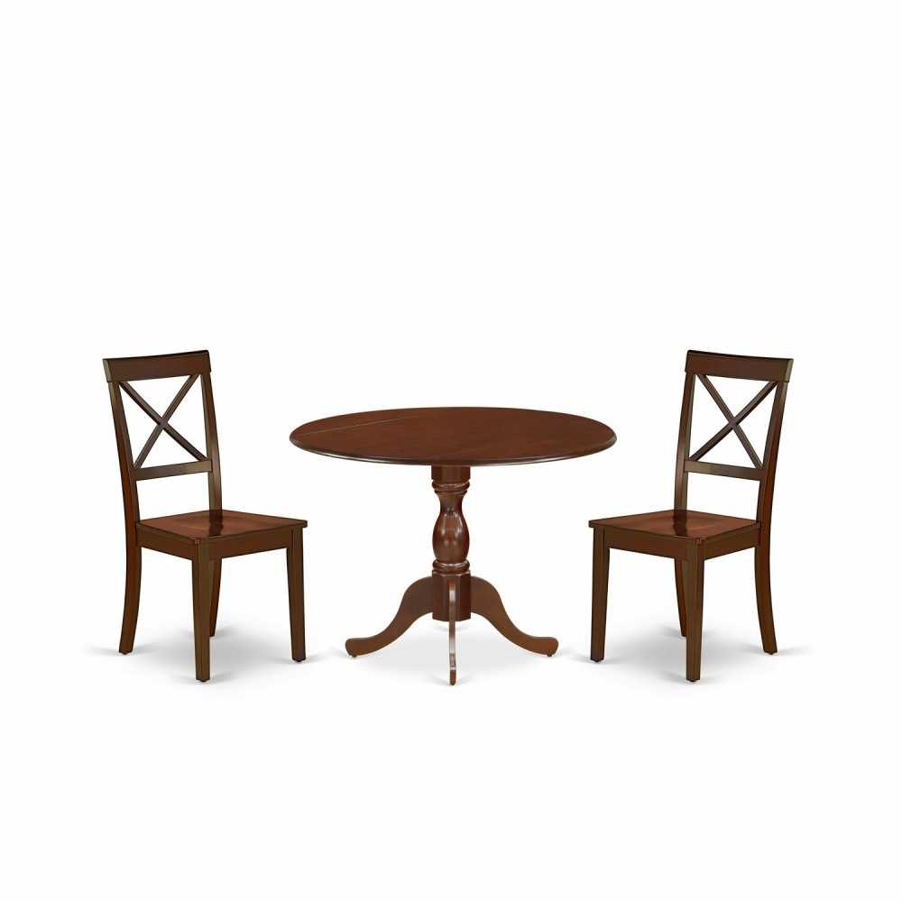 3 Pc Wooden Dining Set, 1 Drop Leaves Table, 2 Mahogany Wooden Chair, Mahogany