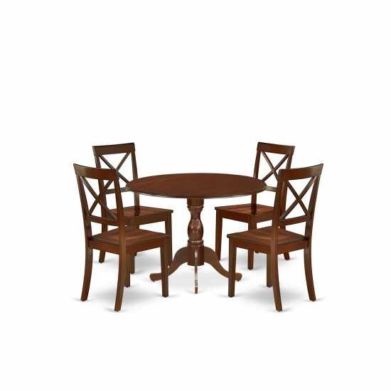 5 Pc Dining Set, 1 Drop Leaves Table, 4 Mahogany Chairs, Mahogany