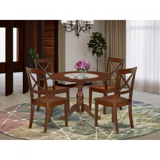 5 Pc Dining Set, 1 Drop Leaves Table, 4 Mahogany Chairs, Mahogany