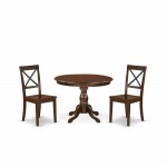 3 Pc Dining Set, Mahogany Table, 2 Mahogany Wooden Chairs, X-Back, Mahogany Finish