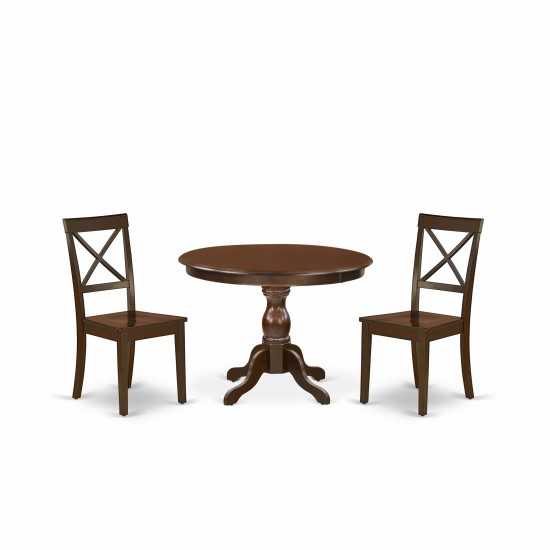 3 Pc Dining Set, Mahogany Table, 2 Mahogany Wooden Chairs, X-Back, Mahogany Finish