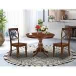 3 Pc Dining Set, Mahogany Table, 2 Mahogany Wooden Chairs, X-Back, Mahogany Finish