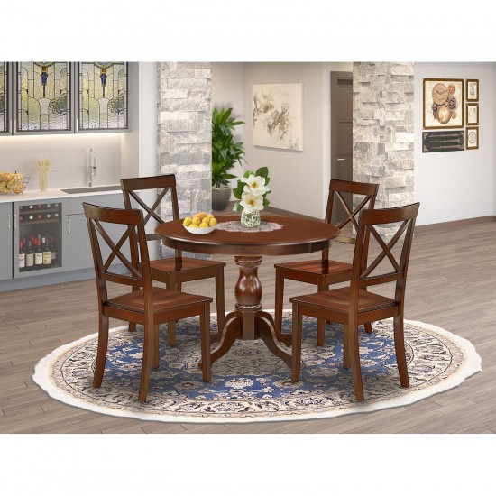 5 Pc Dining Set, Mahogany Small Kitchen Table, 4 Mahogany & Chairs, X-Back, Mahogany Finish