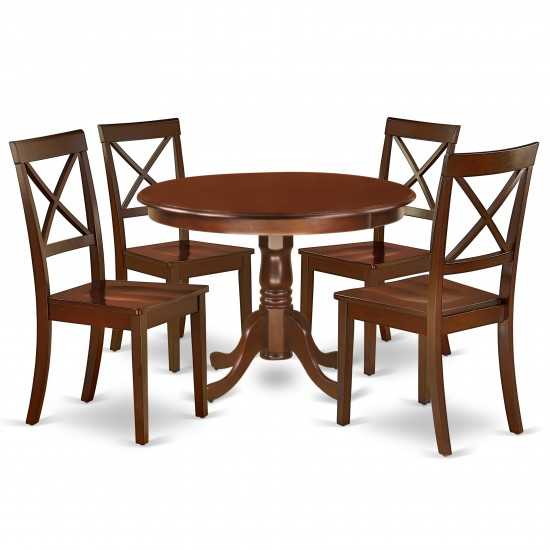 5Pc Rounded 42 Inch Dinner Table And Four Wood Seat Kitchen Chairs