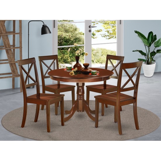 5Pc Rounded 42 Inch Dinner Table And Four Wood Seat Kitchen Chairs