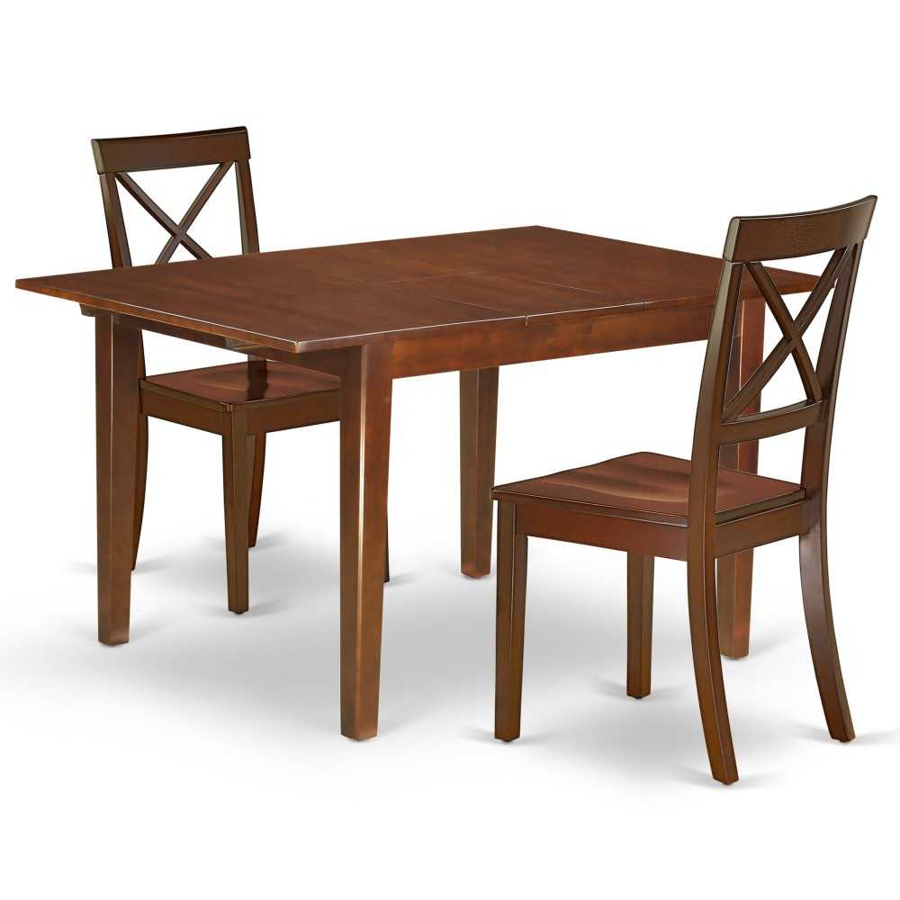 3Pc Rectangular 42/54" Dining Table, 12 In Leaf, Pair Of Wood Seat Chairs