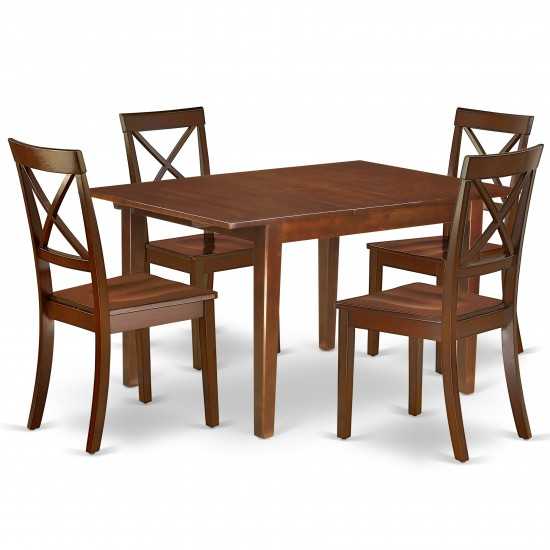 5Pc Rectangle 42/54 Inch Table, 12 In Butterfly Leaf And Four Wood Seat Chairs