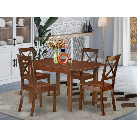 5Pc Rectangle 42/54 Inch Table, 12 In Butterfly Leaf And Four Wood Seat Chairs