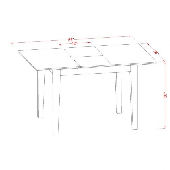 5Pc Rectangle 42/54 Inch Table, 12 In Butterfly Leaf And Four Wood Seat Chairs