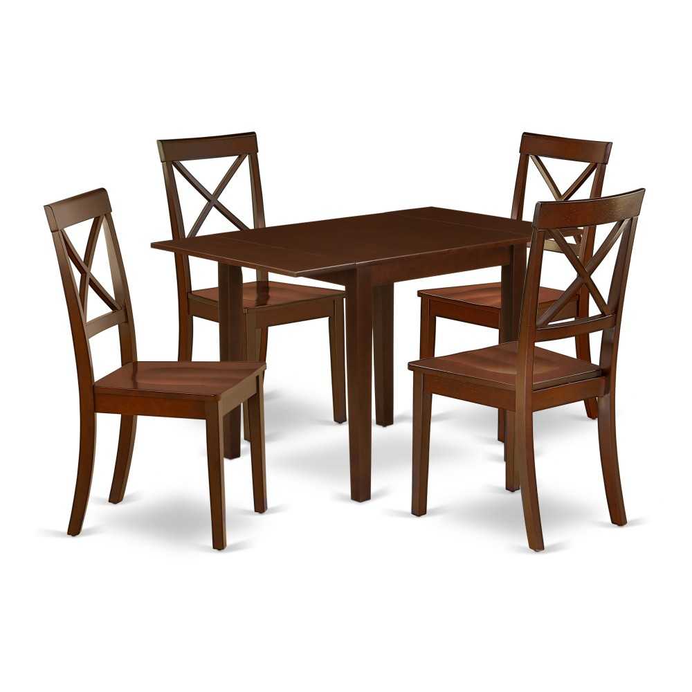 Dining Set 5 Pc- 4 Chairs, Table, Mahogany Hardwood Chair Seat, Mahogany Finish Solid Wood Structure.