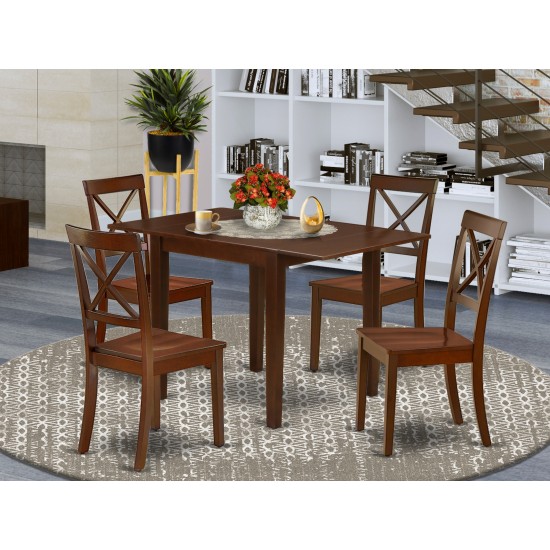 Dining Set 5 Pc- 4 Chairs, Table, Mahogany Hardwood Chair Seat, Mahogany Finish Solid Wood Structure.