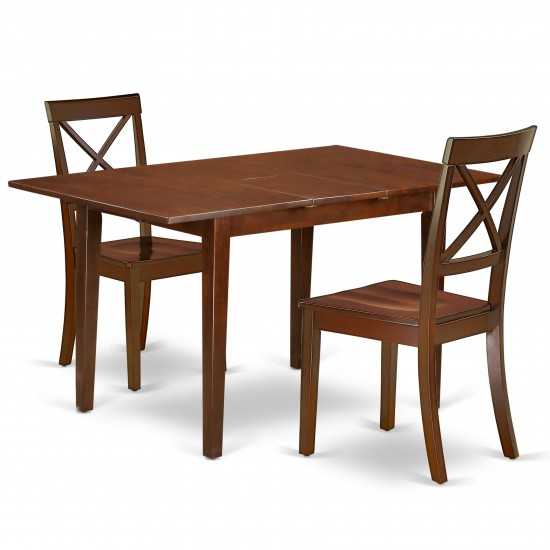 3Pc Rectangle 42/53.5" Dining Table, 12 In Leaf And Two Wood Seat Dining Chairs