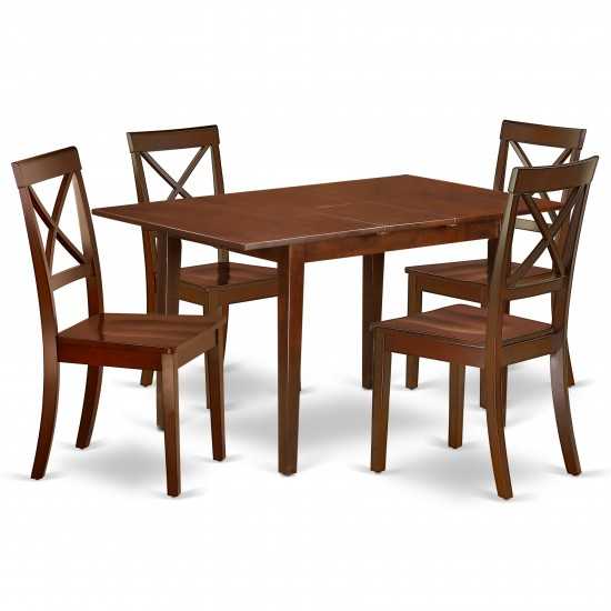 5Pc Rectangular 42/53.5 Inch Dinner Table, 12 In Leaf And Four Wood Seat Chairs