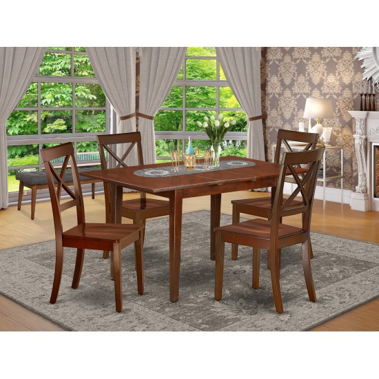 5Pc Rectangular 42/53.5 Inch Dinner Table, 12 In Leaf And Four Wood Seat Chairs