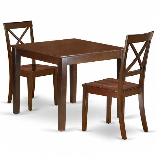 3Pc Square 36" Dinner Table And A Pair Of Wood Seat Chairs