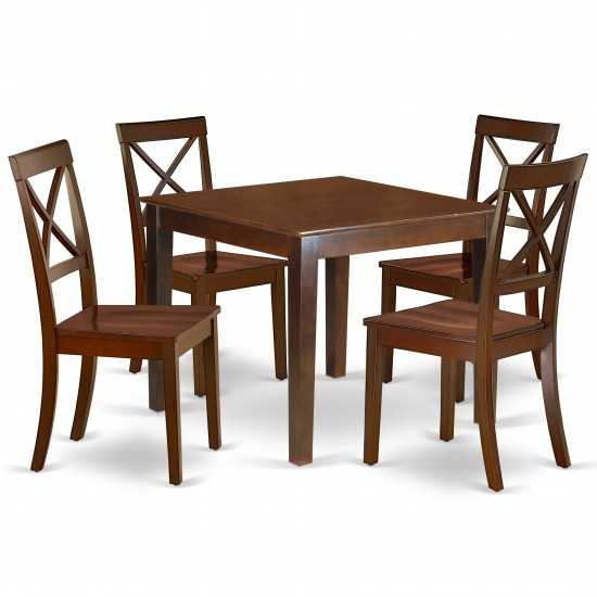 5Pc Square 36" Dining Table And 4 Wood Seat Dining Chairs