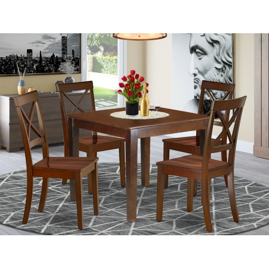 5Pc Square 36" Dining Table And 4 Wood Seat Dining Chairs