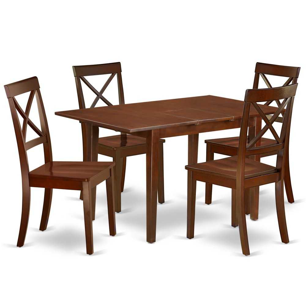 5Pc Rectangle 48/60" Dinner Table, 12 In Butterfly Leaf, 4 Wood Seat Kitchen Chairs