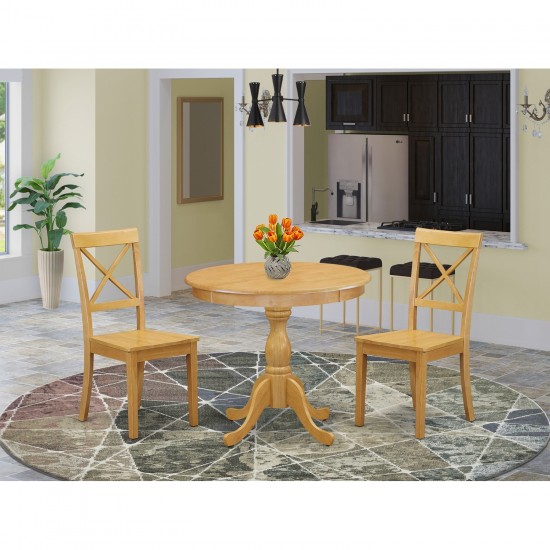 3 Pc Wood Dining Set, 1 Wooden Table, 2 Oak Wood Chairs, X-Back Oak Finish