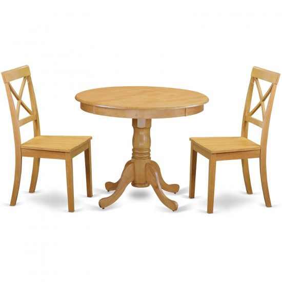 3 Pc Kitchen Table Set With A Dining Table And 2 Wood Seat Chairs In Oak