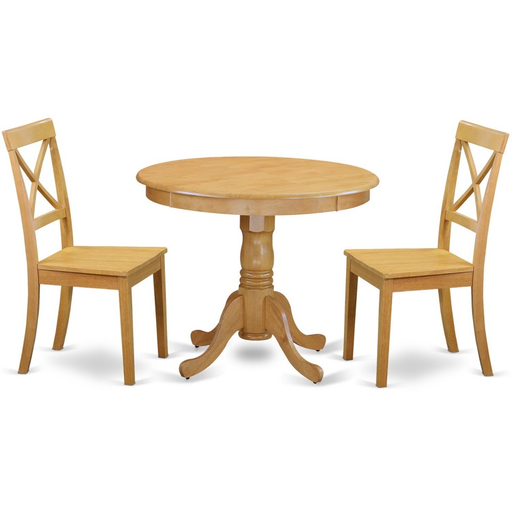 3 Pc Kitchen Table Set With A Dining Table And 2 Wood Seat Chairs In Oak