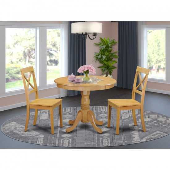 3 Pc Kitchen Table Set With A Dining Table And 2 Wood Seat Chairs In Oak