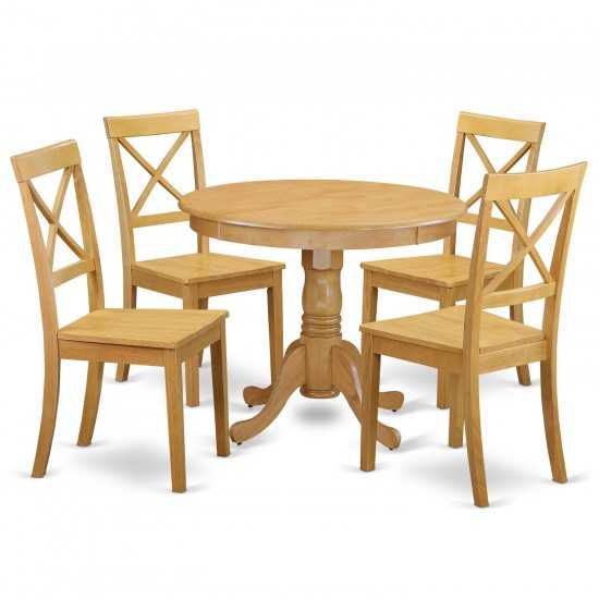 5 Pc Kitchen Table Set With A Dining Table And 4 Wood Seat Chairs In Oak