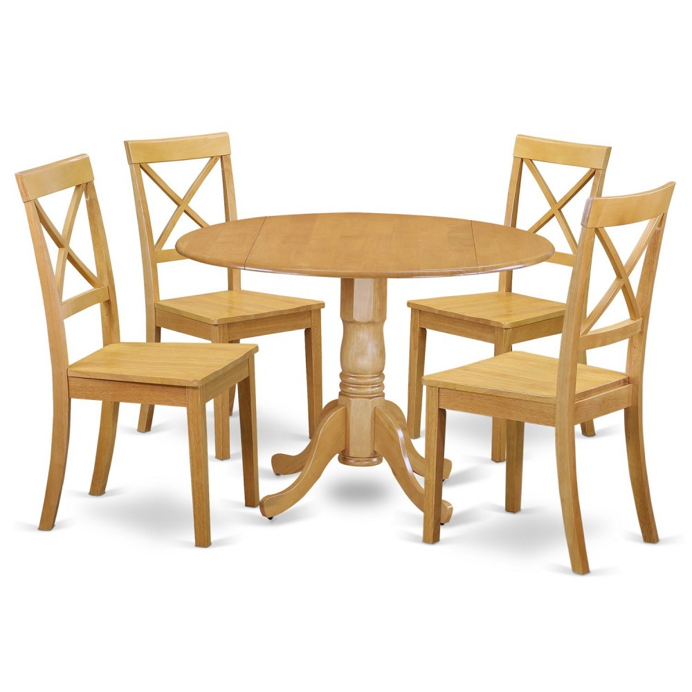 5 Pc Dublin Kitchen Table Set-Dining Table, 4 Wood Seat Kitchen Chairs In Oak